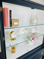 Classic Glass-Door Vintage Cabinet with Drawer