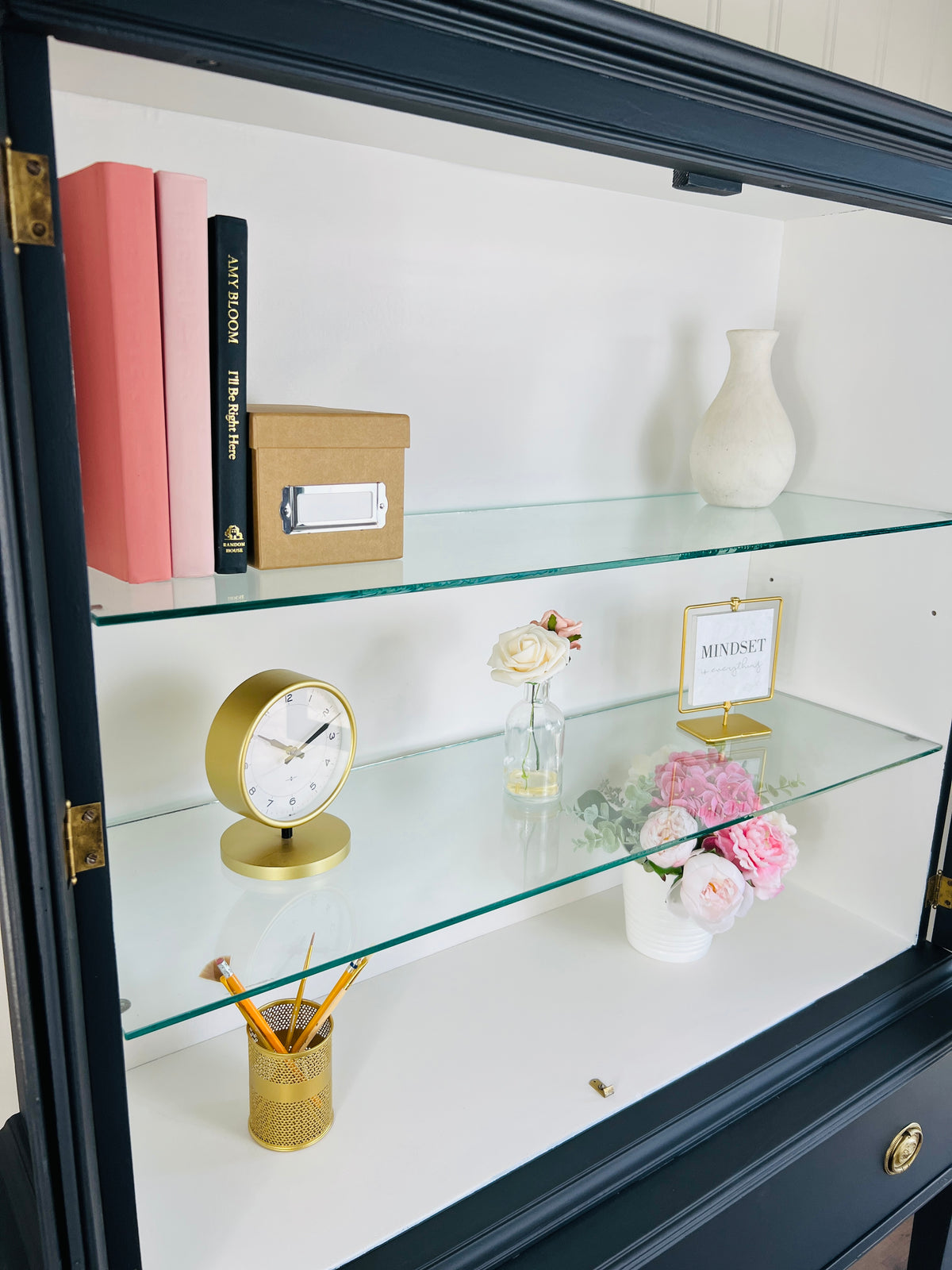 Classic Glass-Door Vintage Cabinet with Drawer