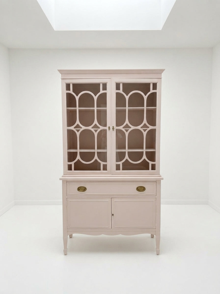 Custom Pink Vintage China Cabinet & Curio Display Hutch