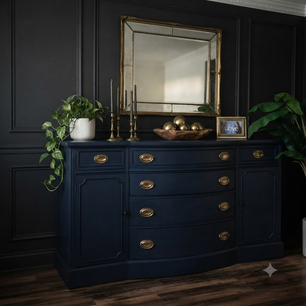 Navy Blue Serpentine Buffet