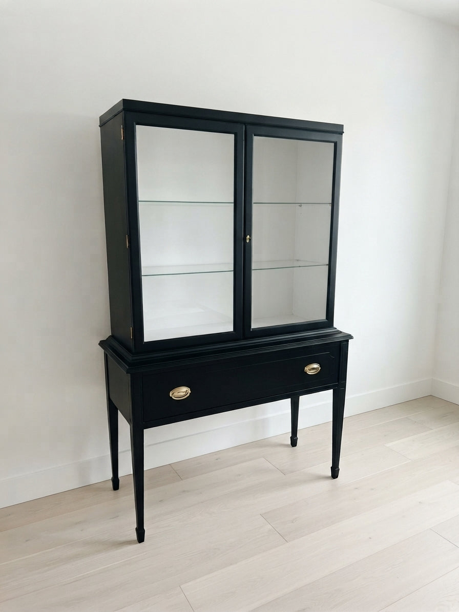 Classic Glass-Door Vintage Cabinet with Drawer