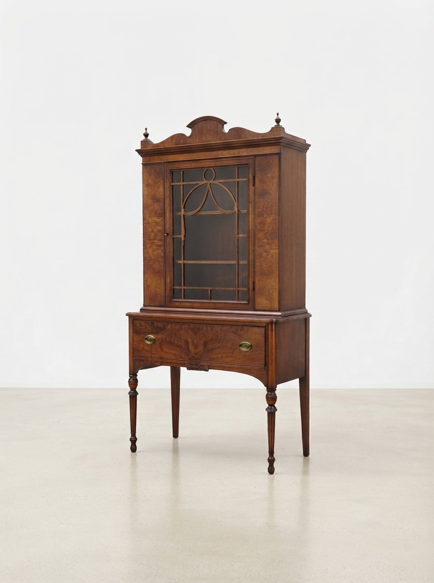 Vintage Vanleigh & Landstrom Flame Mahogany China Cabinet | Antique Federal Style Hutch