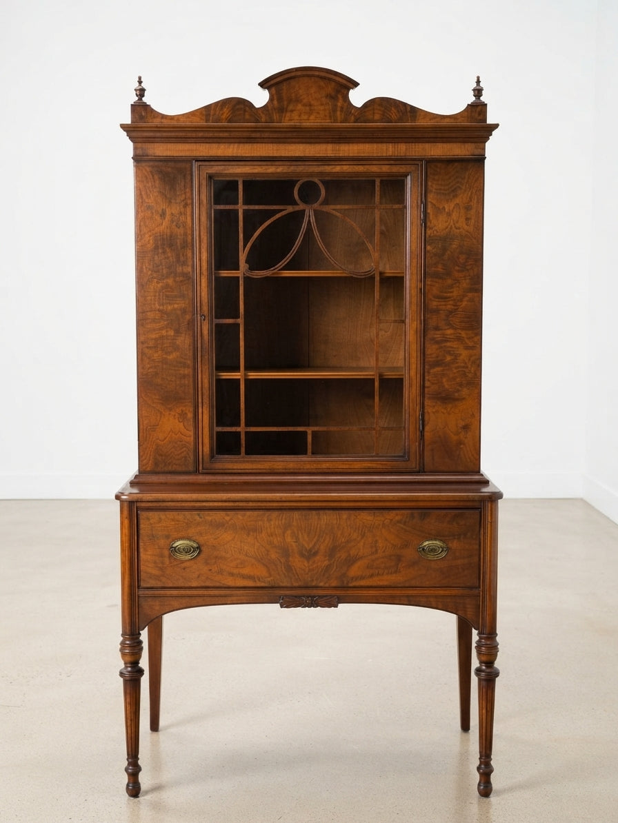 Vintage Vanleigh & Landstrom Flame Mahogany China Cabinet | Antique Federal Style Hutch