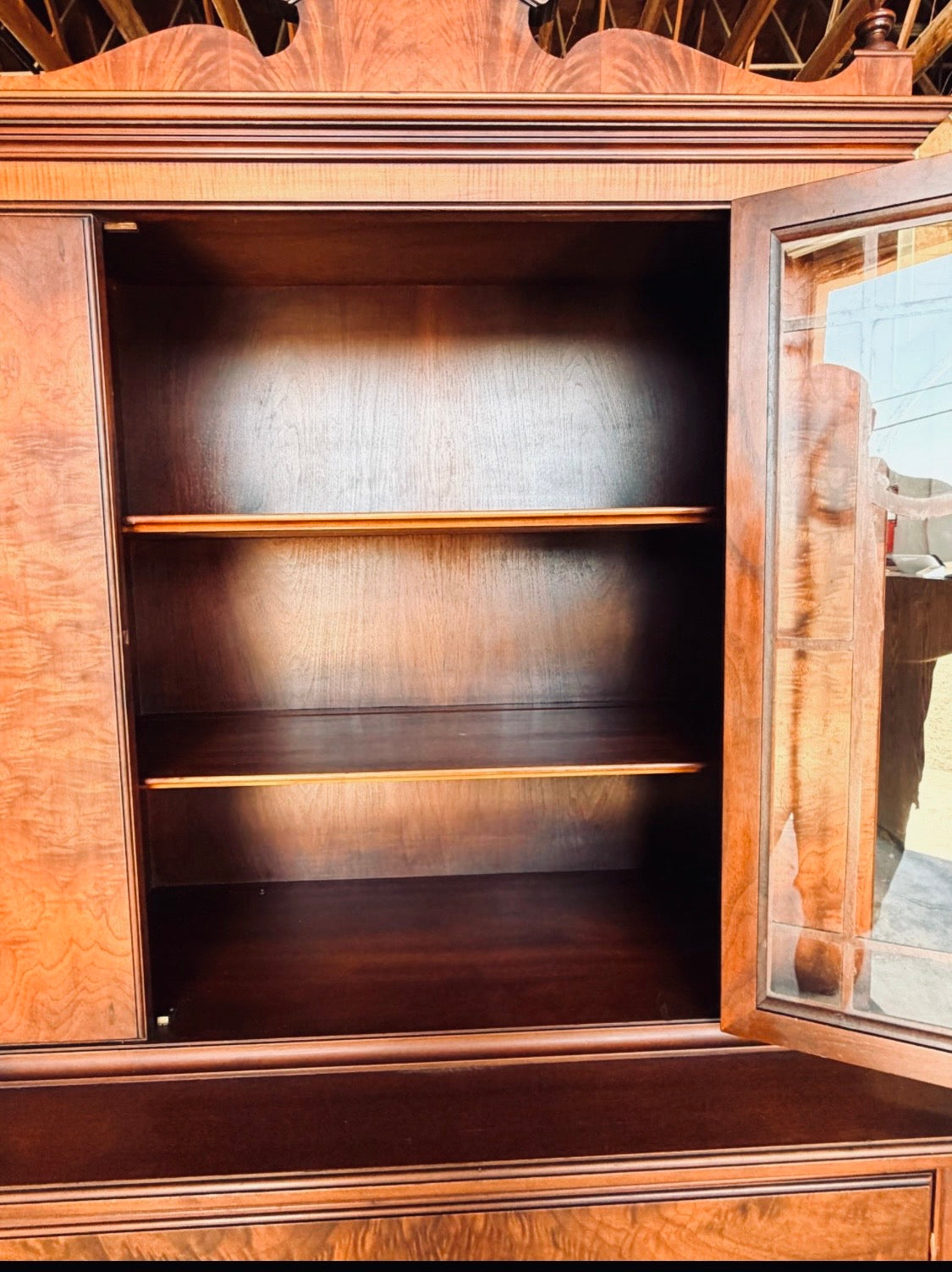 Vintage Vanleigh & Landstrom Flame Mahogany China Cabinet | Antique Federal Style Hutch